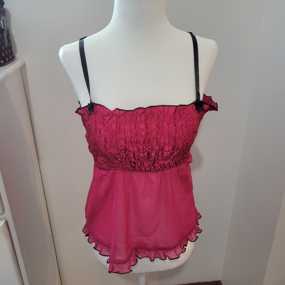 NWT secret Treasures Slip Top Pink And Black Sheer | Small